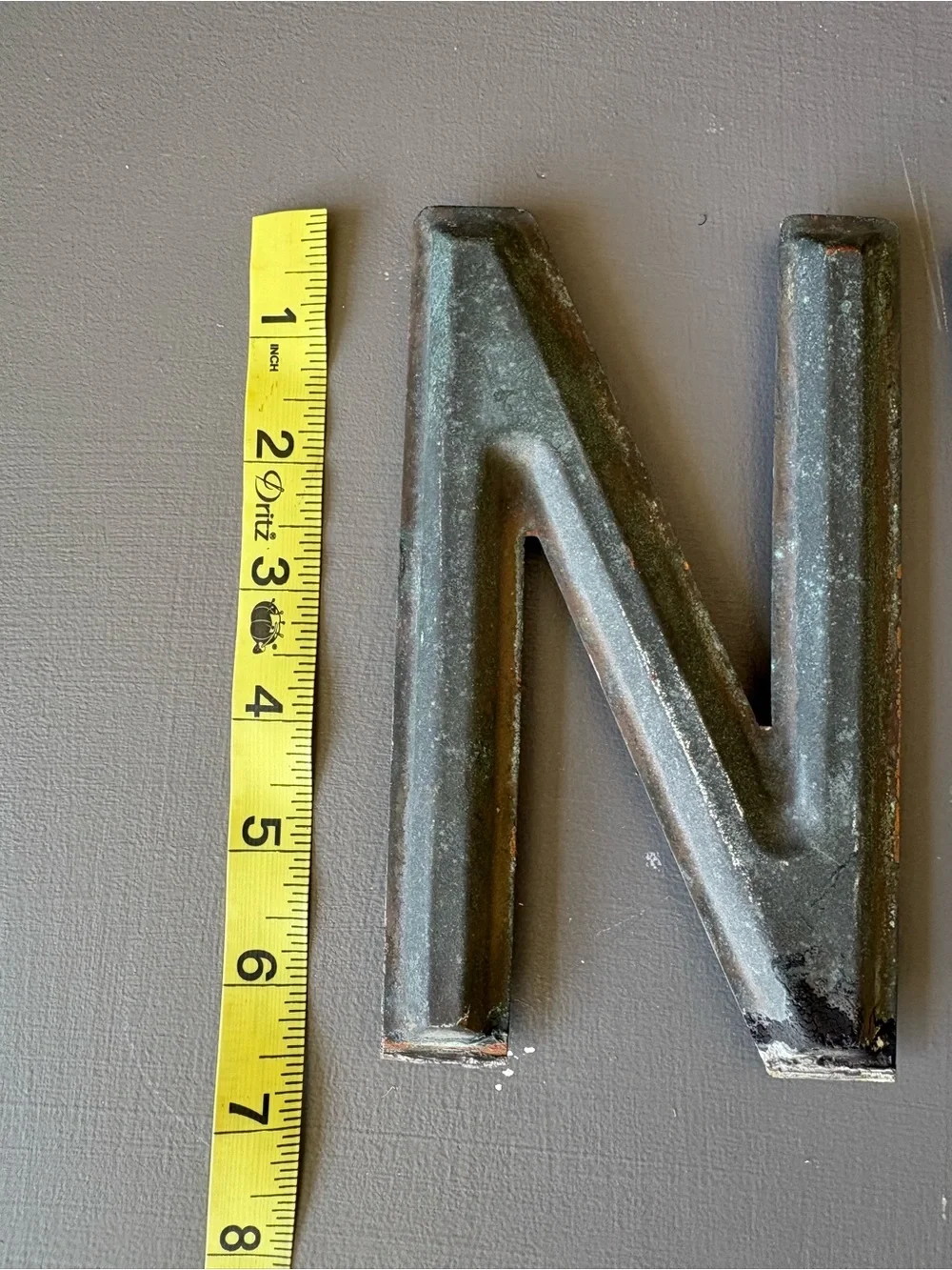 Distressed Metal Letter 'N' and 'W' Wall Decor - Black patina